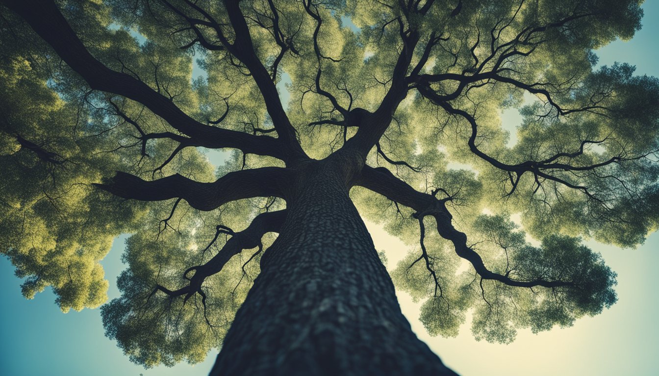 A tree with branches reaching towards the sky, surrounded by quotes about personal growth, symbolizing the psychology of growth